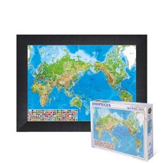 퍼즐피플 세계지도-나라표시 1000피스 직소퍼즐, 액자포함(우드블랙), 1000p