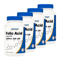 뉴트리코스트 엽산 비타민 B9 1000mcg 캡슐 글루텐 프리, 4개, 240정