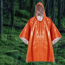 비상 생존 단열 담요 라이너 포함 비 판초 차량용 헤비 듀티 방수 캠핑 기어, Orange, 1개