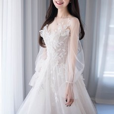 플라워 메쉬 시스루 신부 펄 스드메 촬영 웨딩 드레스