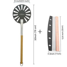 나무 손잡이 피자 터닝 회전 필 삽 알루미늄 탈착식 패들 도구, 6.9 inch and Cutter, 1개