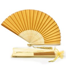 NMT 실크 패브릭 팬 술 등급 A 대나무 갈비 파티 호의 핸드 헬드 팬 (다크 골드 [Dark Gold Yellow] - P0310085Z7PXJT2, Dark Gold Yellow