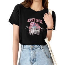 씨엘로라 여성 프린팅 라운드 면 반팔티
