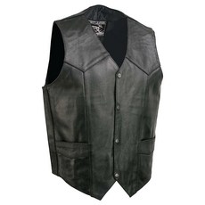 LEATHER EL5310 남성용 블랙 오토바이 가죽 조끼 - 라이딩 클럽 성인용 오토바이 조끼 - XL, 4X-Large