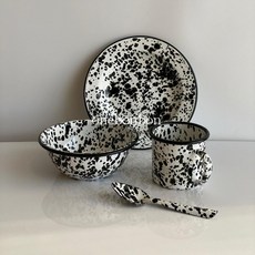 빈티지 스플래쉬 점박이 머그 스푼 그릇 달마시안 밀크글라스 법랑 우유컵 디자이너 디자인, 얼룩 블랙 컵