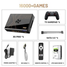 레트로게임기 슈퍼 콘솔 X5 프로 비디오 게임 내장 16000 개 이상의 40 에뮬레이터 PS2 PS1 DC 아케이드 안드로이드 12 스마트 TV 박스용, 5) 4T HDD-T3 - EU