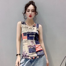 캐미솔 2020봄여름 뉴패션 개성 프린팅 민소매 조끼 여성바깥에착용 슬림핏 이너