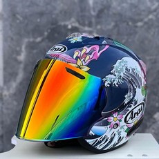오토바이 헬멧 아라이 클래식 스쿠터 그래픽 반모, 5-드래곤 꽃과 골드색 렌즈