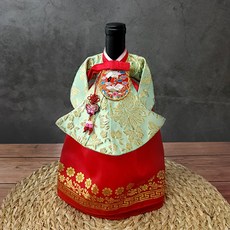 한국민예 고급 전통공예소품 한복 와인커버 예단주커버 술병주머니, 민트빨강
