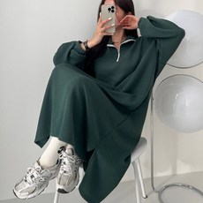  메이필 여성 봄 골지 니트 루즈핏 반집업 롱 트임 원피스  상품 이미지