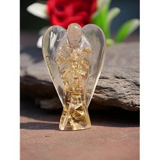 황수정 Orgone 천사 수호 천사 영기 치유 차크라 균형 입상 포켓 마스코트 동상 에너지 생성기 가정 장식 용품 컬렉션 Vastu 약 (Citrine Angel 2 Inch), Citrine Angel 2 Inch