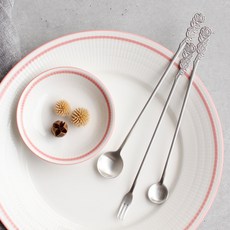 바인몰 스텐 장미 롱스푼(대) 롱스푼 롱포크, 실버, 1개, 롱포크 1P