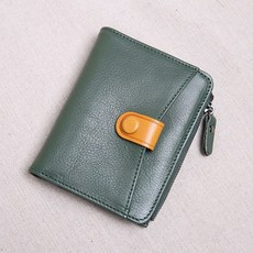 레이어 복고풍 버클 가죽 동전 투포켓지퍼지갑 그린