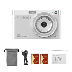 줌카메라 Andoer-컴팩트 4K 디지털 카메라 비디오 캠코더 50MP 2.88 인치 IPS 스크린 자동 초점 16X, 3.WHITE - with 32GB Card, 1개