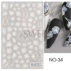 꽃 레이스 스티커 손톱 웨딩 신부 참 네일 아트 장식 슬라이더, 1개, 3.NO-34