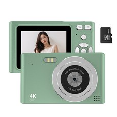RUNHome 4800w 레트로 미니 디지털 카메라 여행용 인생+64G메모리카드, 라이트그린 라이트그린