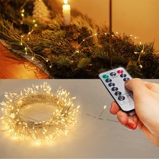 아리조명 LED 미리내 와이어 지네 전구 크리스마스 장식 줄 조명 6M 15M, 리모컨 USB 300구 (14M+연장2M), 1개, 웜화이트