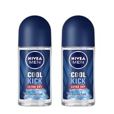 니베아 남성용 쿨 킥 엑스트라 드라이 블루 48 잼 롤 온 데오드란트, 2개, 50ml