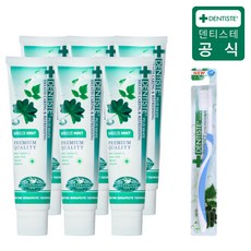 덴티스테 브리즈민트 무불소 무색소 입냄새 제거 치약, 브리즈민트 160g 6개 + 이중모 칫솔