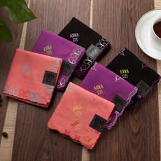 행커치프 ANNASU손수건 여성 안나 세련 공단 자수 품질 손수건 순면