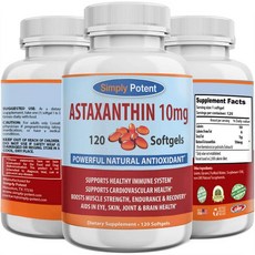 Simply Potent Astaxanthin 아스타크산틴(아스타잔틴) 10mg 120캡슐, 1세트, 120정