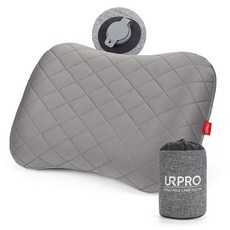 URPRO 초경량 공기 주입식 캠핑 여행 베개 부드럽고 세탁 가능한 커버 포함 - 압축 가능 컴팩트하고 편안하며 인체 공학적 팽창 베개 목 및 요추 지지 캠프 하이킹 배낭