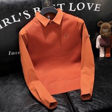 남성 캐주얼 카라넥 자수 긴팔 맨투맨 데일리 캐주얼 긴팔 티셔츠 가짜 투피스