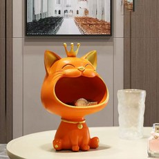고양이 트레이 현관 장식품 차키 악세사리 보관함 인테리어 소품, 오렌지