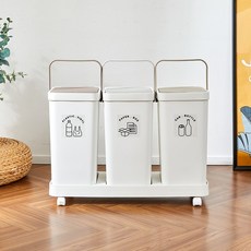 [모던하우스] 손잡이가 있는 3칸 이동식 분리수거함 54L, 화이트 + 브라운 + 베이지 + 그레이, 1세트