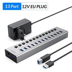 ORICO-전원 USB 3.0 허브 10/13/16 포트 확장 On/Off 스위치 포함 12V 전원 어댑터 분배기, 13 Port EU 332334, 5.13 Port EU