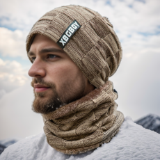 데이프로젝트 따뜻한 겨울 남성 보온 방한 기모 모자 넥워머, 브라운
