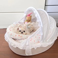 강아지 공주침대 레이스 침실 고양이 반려견 텐트, 민트그린 꽃무늬 L 65x55cm애완동물 15, 1개