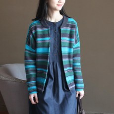 코스토프 레트로 줄무늬 여성 봄 가을 가디건 프리버튼 카디건