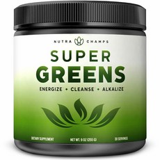 뉴트라챔프 NutraChamps Super Greens Powder 슈퍼 그린 파우더 분말 밀잔디 스피루리나 클로렐라 소화 효소 함유 9oz(255g), x, 1개