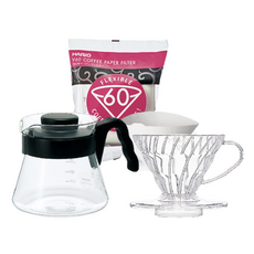 하리오 V60 투명 PP VCS 핸드드립 세트 1~2인, 세트_드리퍼+커피서버+여과지, 450ml, 2개