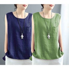 중년 여성 나시 1+1 여름 캐주얼 면마 민소매 이너티 루즈핏 라운드넥 속옷 슬림핏 와이드 나시 티셔츠 투피스 LJX