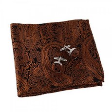 Handkerchief For Men Orange Pure Silk Pattern Hankies Cuff-Links Set EEF1B02A Ep