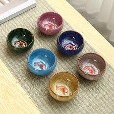 사케잔 물고기 세트 찻잔 작은 소주잔 예쁜 다기 잉어, 여섯 가지 컬러 버블룩, 1개