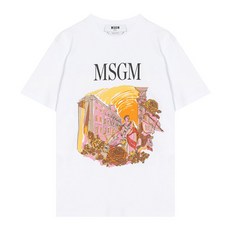공식 MSGM 20FW 여성 팔라쪼 일러스트 반팔 티셔츠 화이트 2941MDM191 207798 01