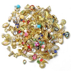 50pcs/Lot Random Mix Dangle Nail Charms Mixed Metal 3d Luxury Decoration Jewel Parts for Art Aolly Ac, JS049-01, 50개