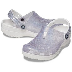 [미국수입정품] 크록스 Crocs 유니 성인용 클래식 반투명 글리터 클로그 화이트 글리터. 15 여성/13 남성 179928