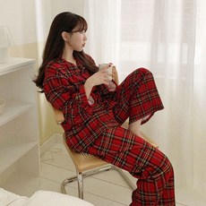 제이앤티컴퍼니 크리스마스 빅체크 파자마 세트 가을 겨울 순면 긴팔 카디건 홈웨어 W7918