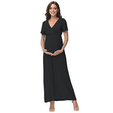 JustVH Maternity Elegant Fitted Maternity Gown Long Sleeve Cross-Front V Neck Slim Fit Maxi Photogra, 블루 반소매