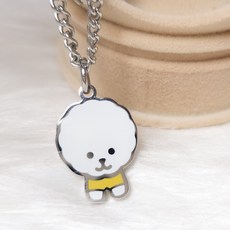 샤이니유 옐로우비숑 아기 강아지 미아방지목걸이 써지컬스틸, 친절한 글씨체, 2단계, 기본체인