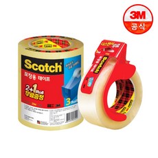 스카치 포장 테이프 투명 48mm x 25m 3625V 2+1 + 투명 48mm x 100m 3615R + 디스펜서, 단일세트, 10세트