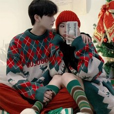 Vezri 남녀 공용 겨울 트렌디한 커플룩 도톰한 스웨터 크리스마스 분위기 루즈핏 니트 상의 SKZ222