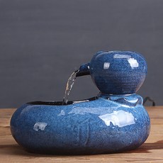 홈데코 미니분수 실내미니정원 도자기 흐르는 물장구, 브라운 D타입 블루