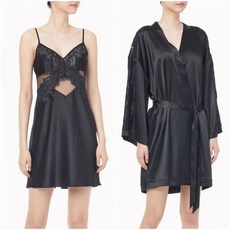 Calvin Klein 캘빈클라인언더웨어 CK 블랙 오버사이즈 트림 로브+슈미즈 세트 UB1 QS6559 QS6558 UB1