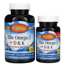 Carlson Labs 엘리트-3 플러스 D &amp; K 천연 레몬맛 60 + 30 무료 소프트 젤