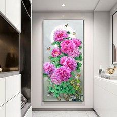 보석십자수 DIY 풍수 재물 부귀 행복 활짝핀 모란꽃 목단꽃 50*90, 1개